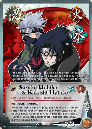 Sasuke Uchiha & Kakashi Hatake Pr025B — Naruto CCG card pr025b