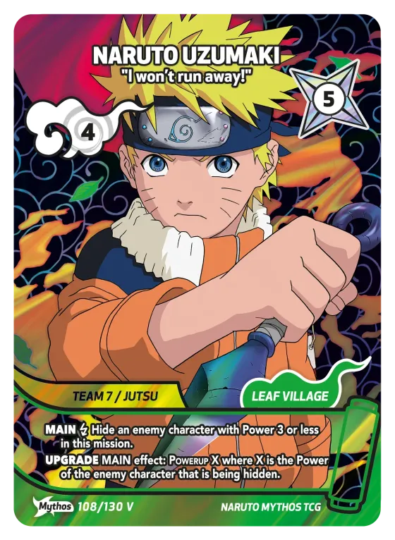 Naruto Uzumaki — "I won't run away!" — Naruto Mythos card KS-108-V